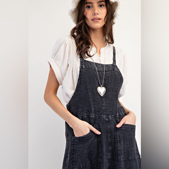 New Easel Washed Cotton Wide Leg Jumpsuit Slouchy Overalls Romper - Picture 2 of 6